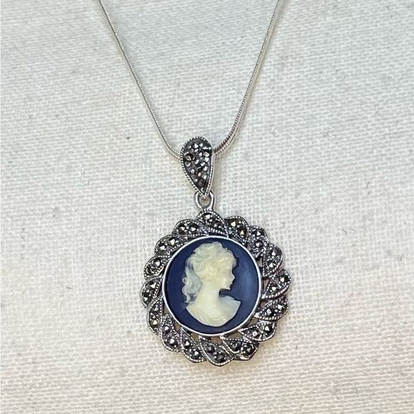 925 cameo marcasite 925 chain - Picture 6 of 12